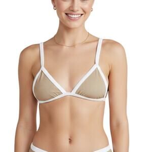 Beach Riot Pamela Triangle Bikini Top Taupe White Size XS NWT